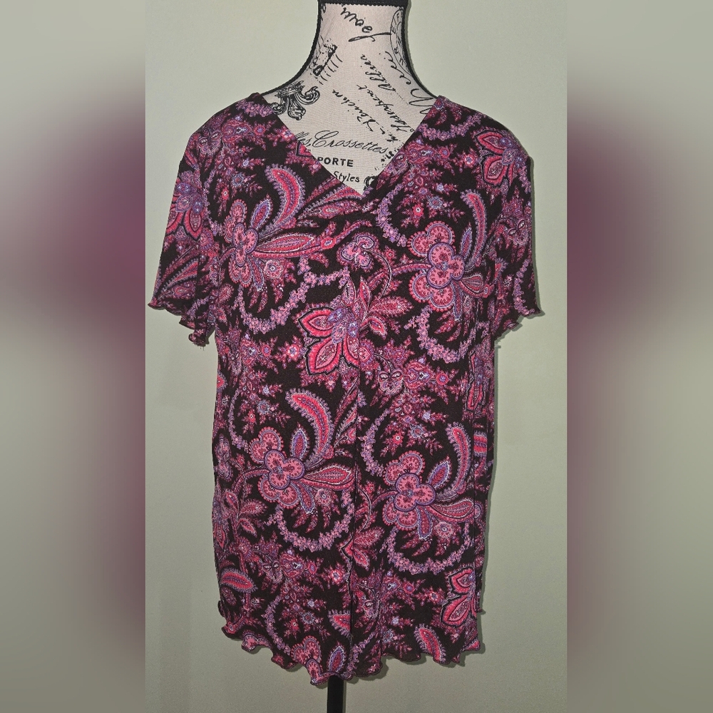 Vintage Liz Lange Maternity Top Shirt Sz Large Paisley Print Short Sleeved